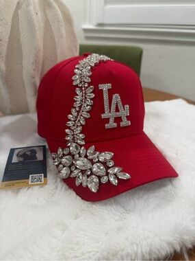 Embellished Red SnapBack LA Hat with Swarovski Crystals